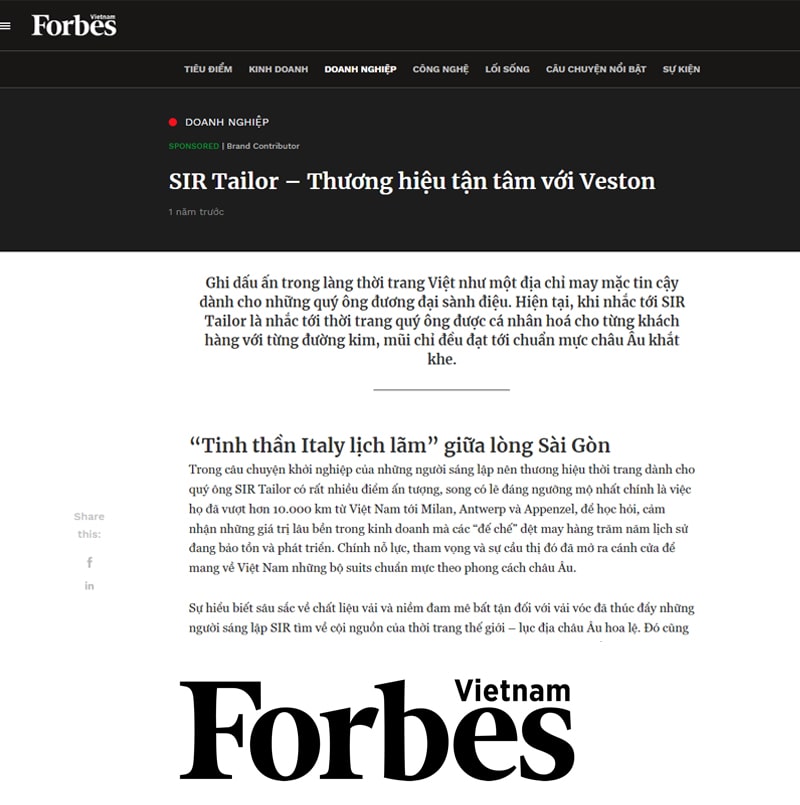 Forbes nói về SIR Tailor