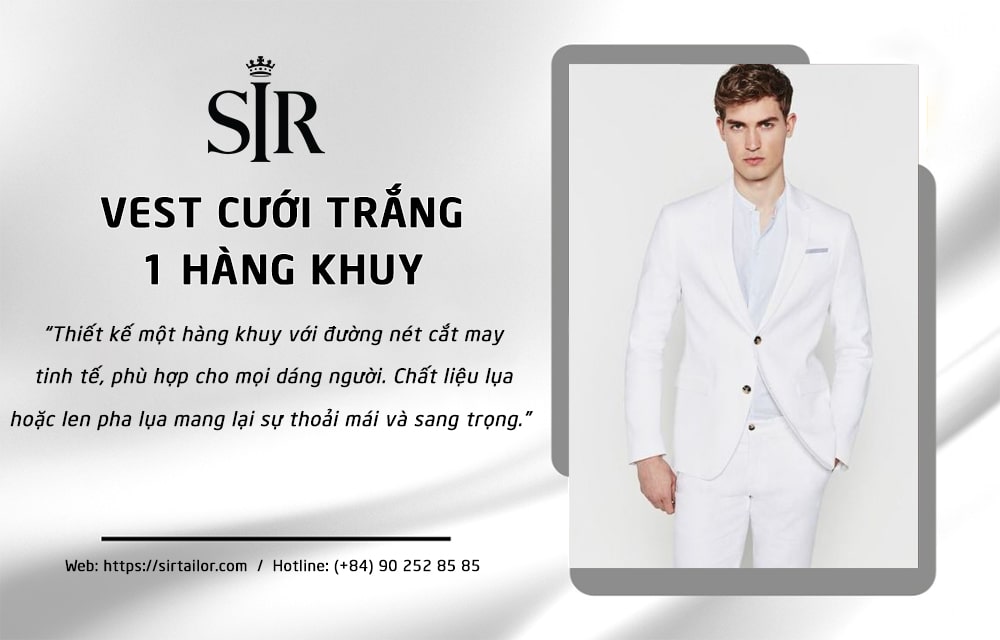 Mẫu vest trắng chú rể 1 hàng khuy