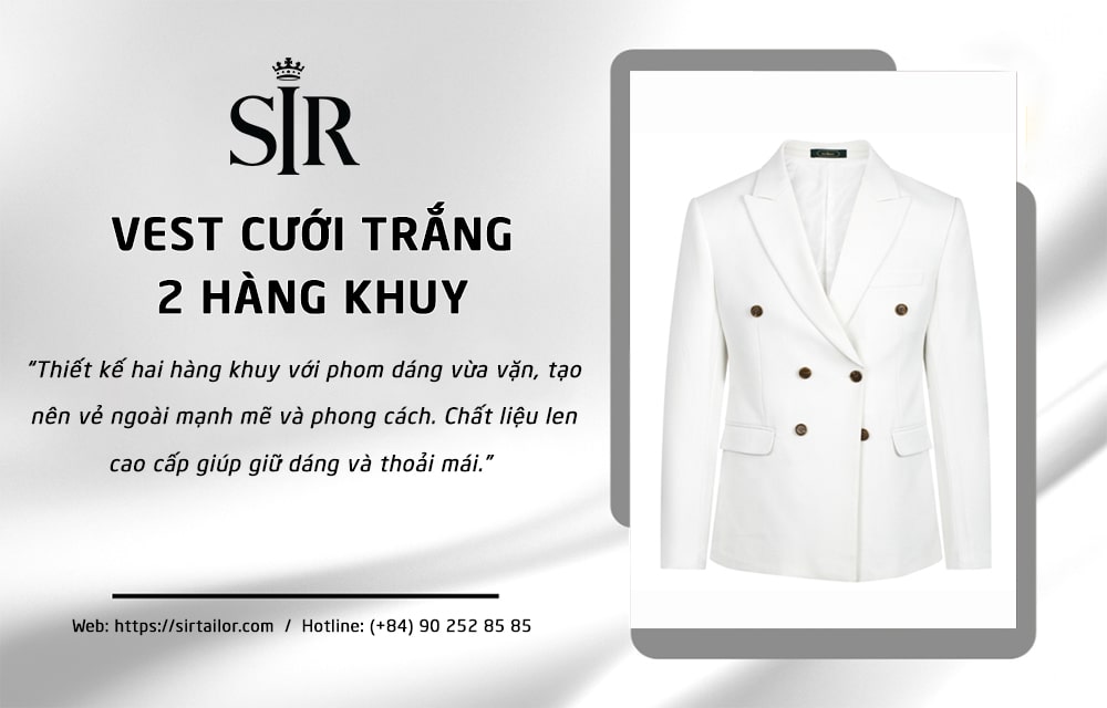 Mẫu vest trắng chú rể 2 hàng khuy