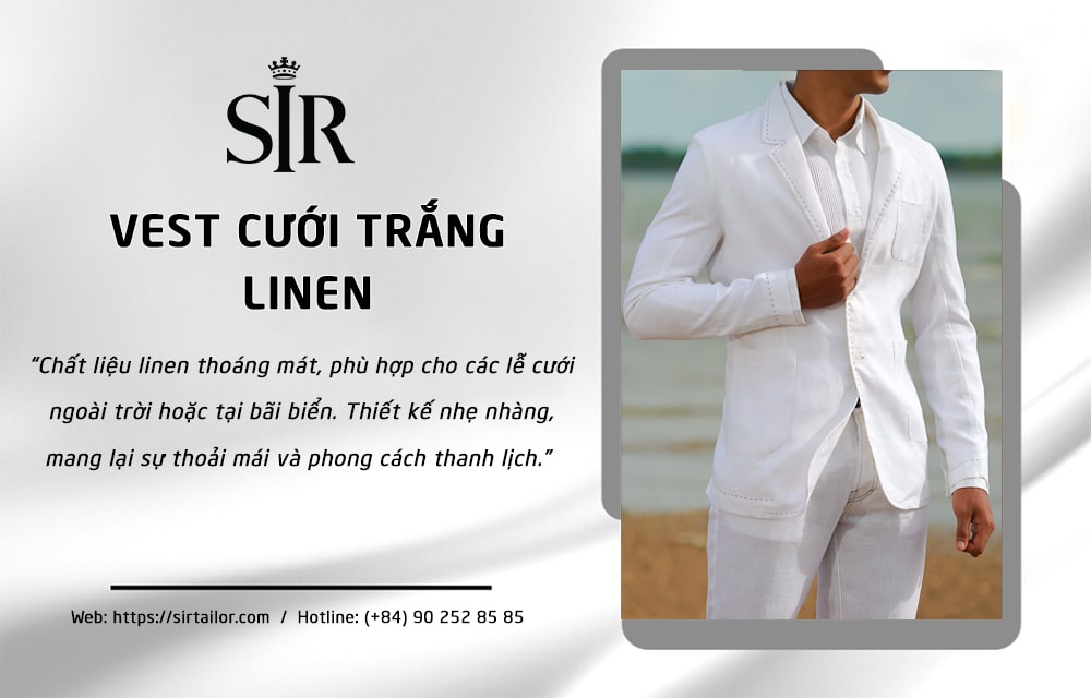 Mẫu vest trắng chú rể Linen