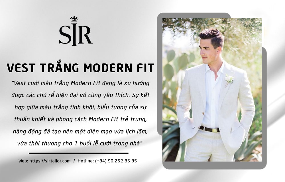 Mẫu vest trắng chú rể Modern Fit