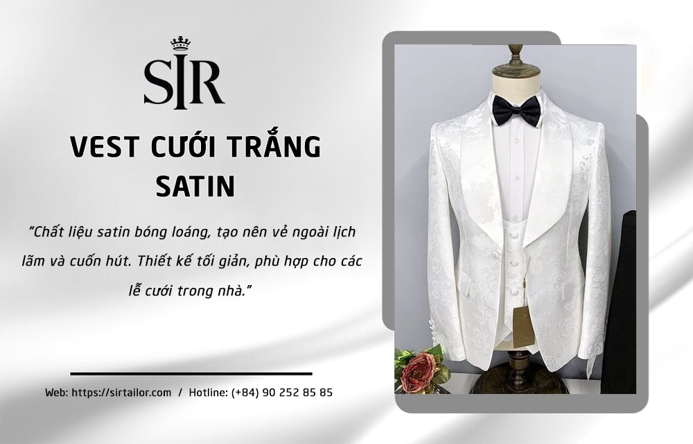 Mẫu vest trắng chú rể Satin