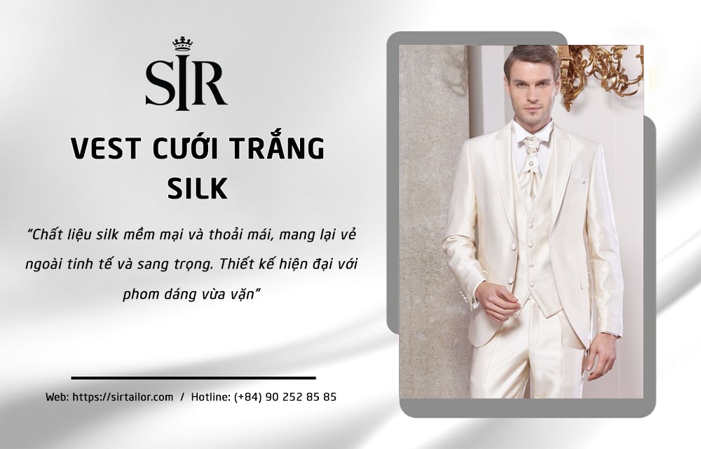 Mẫu vest trắng chú rể Silk