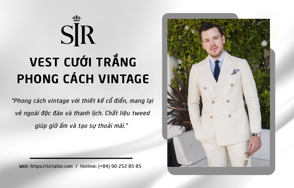 Mẫu vest trắng chú rể Vintage