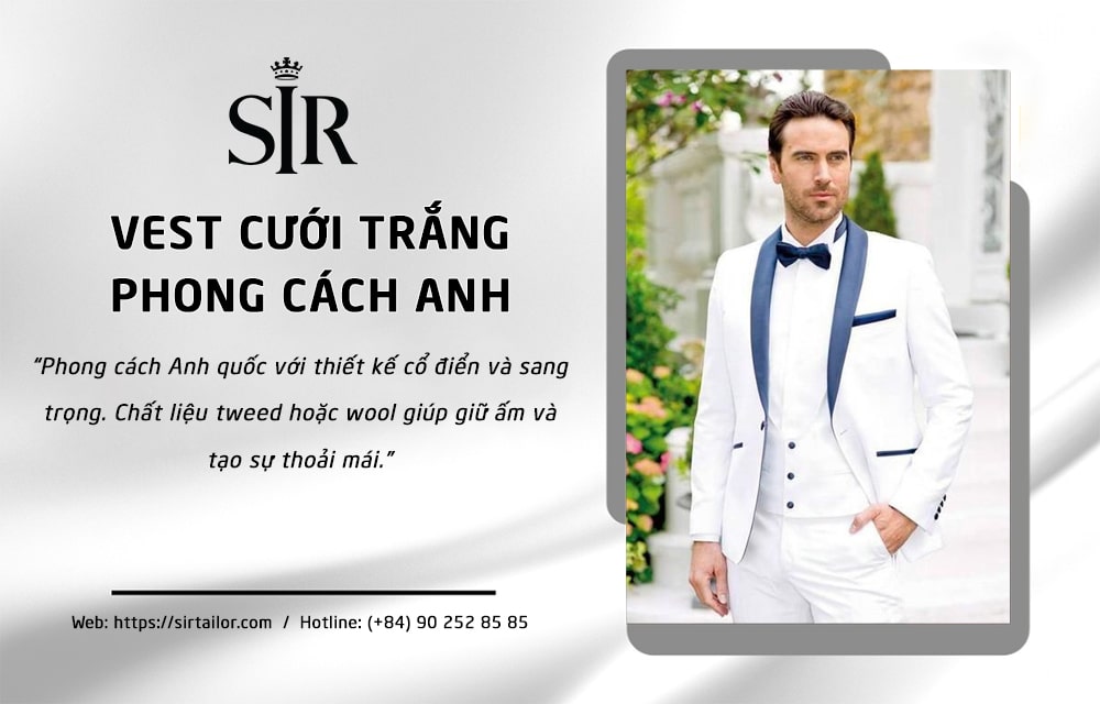 Mẫu vest trắng chú rể phong cách Anh