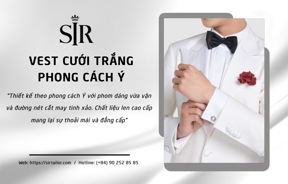 Mẫu vest trắng chú rể phong cách Ý