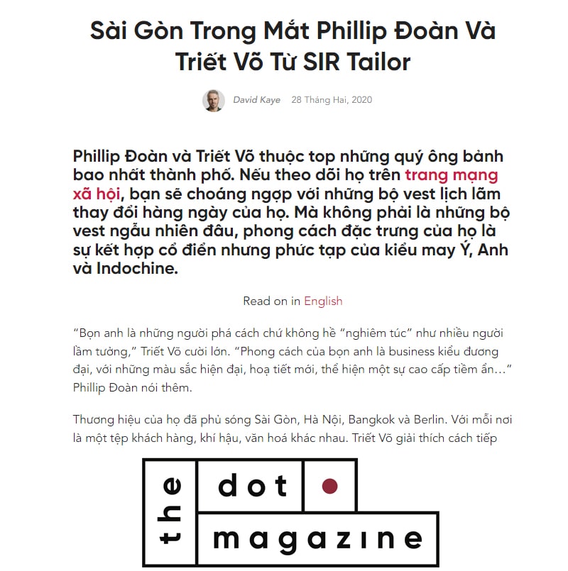 Tạp chí The Dot Magazine nói về SIR Tailor