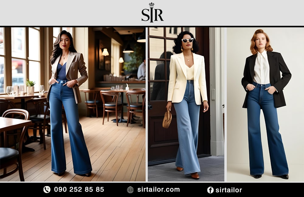 Cách phối áo blazer với quần jeans ống rộng theo phong cách Vintage