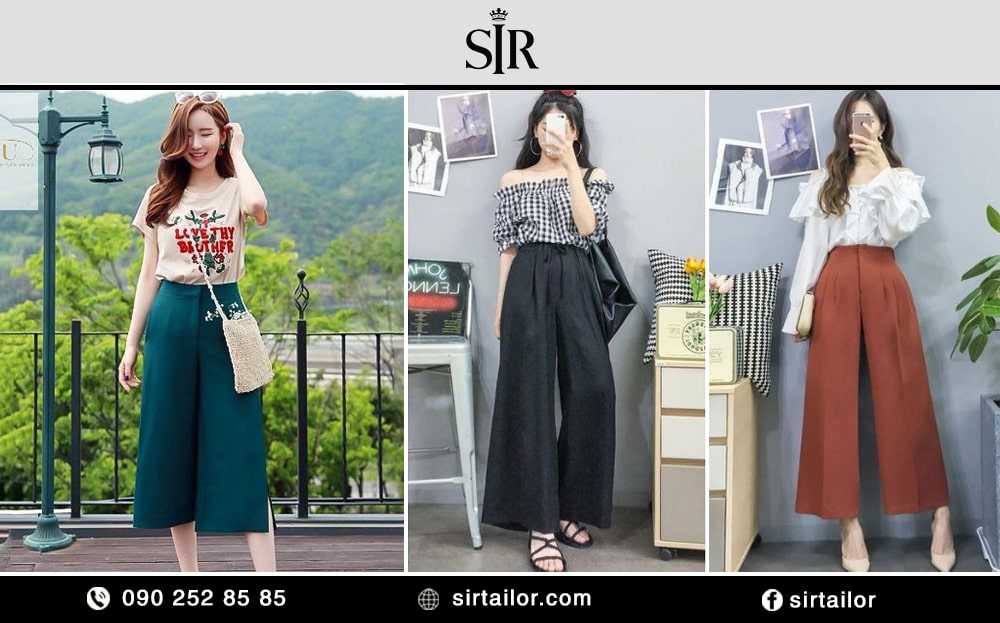 Phối quần ống rộng với áo họa tiết