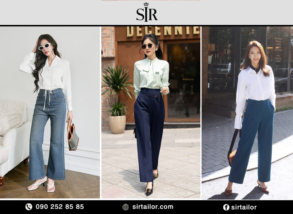 Phối quần ống rộng với áo sơ mi, cách mix quần ống rộng với áo sơ mi được đánh giá là đơn giản nhưng vẫn luôn hợp thời và mang đến vẻ trẻ trung, thanh lịch