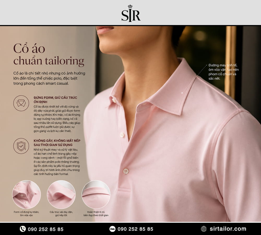 Cổ áo Polo 100% Fine Cotton Pique từ SIR Tailor chuẩn tailoring