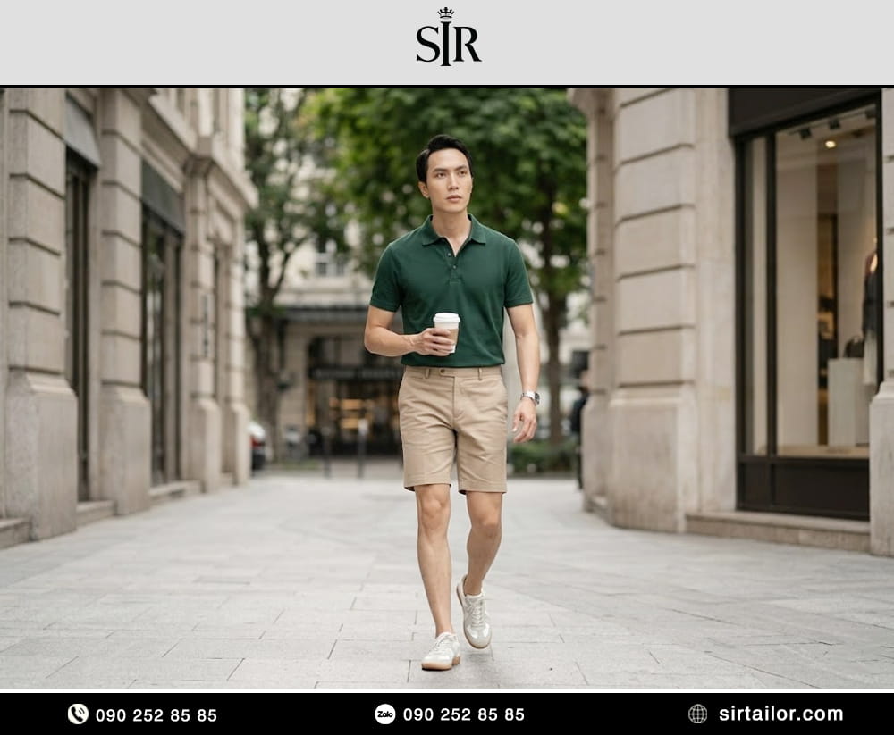 Outfit polo kết hợp quần shorts