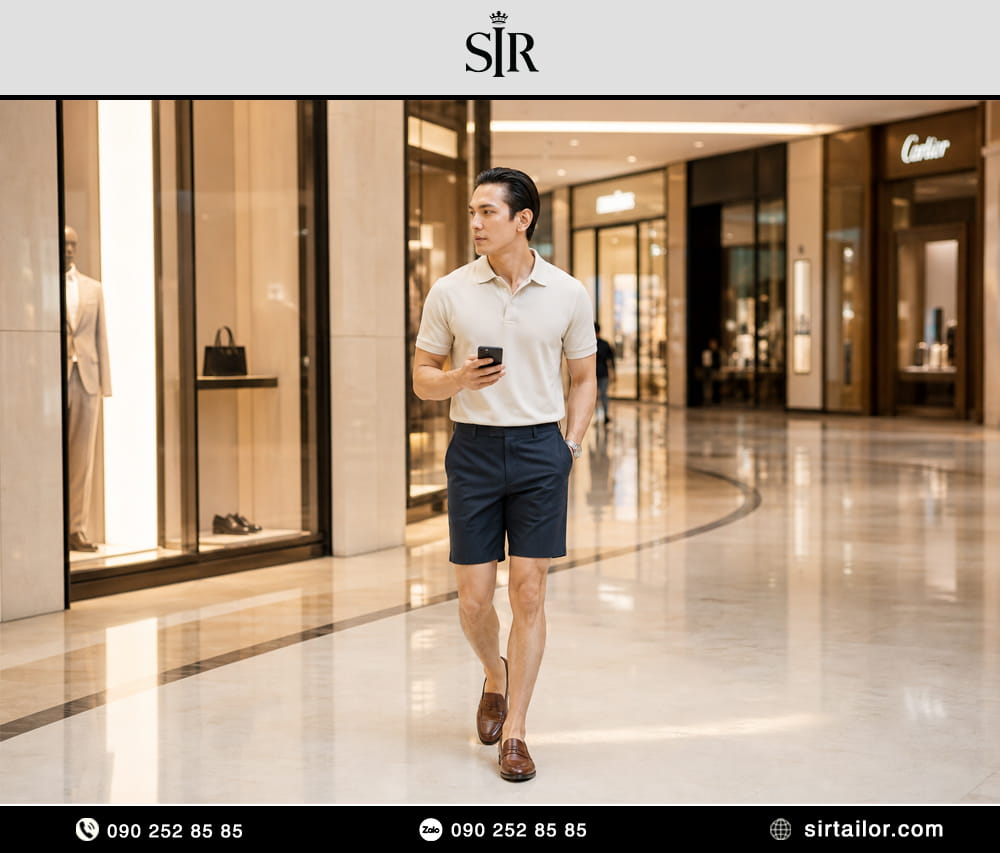 Polo kết hợp quần shorts với Polo sáng màu + short tối màu