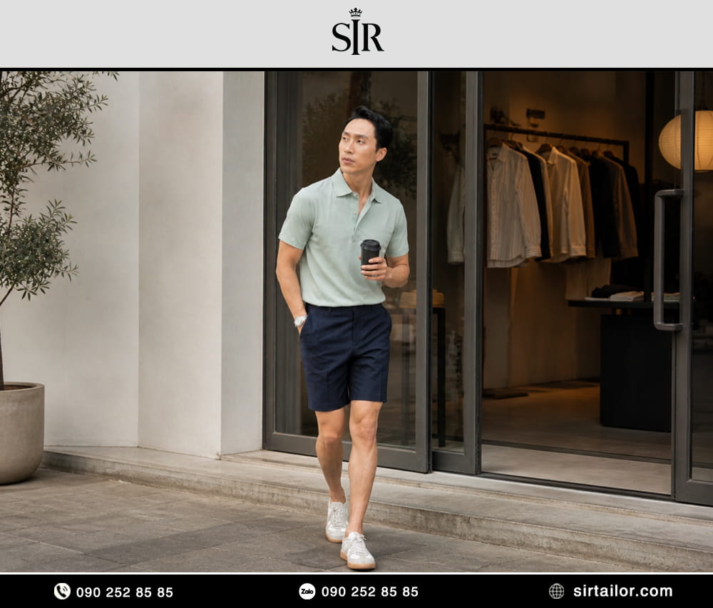 Polo xanh pastel + short navy
