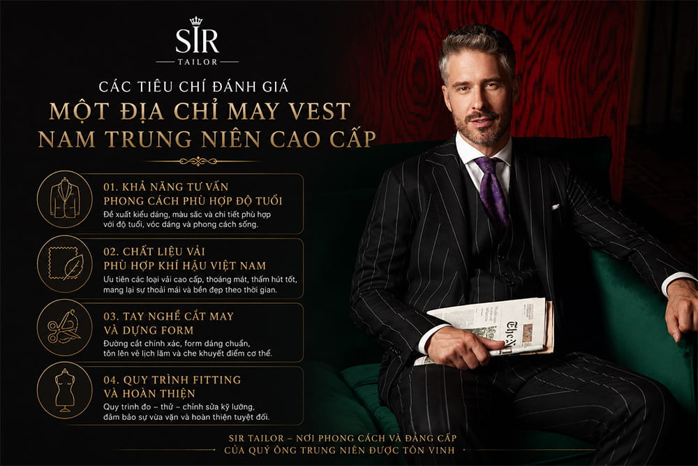 Các tiêu chí đánh giá một địa chỉ may vest nam trung niên cao cấp