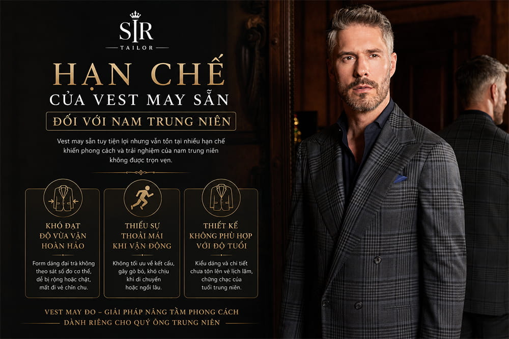 Hạn chế của vest may sẵn đối với nam trung niên