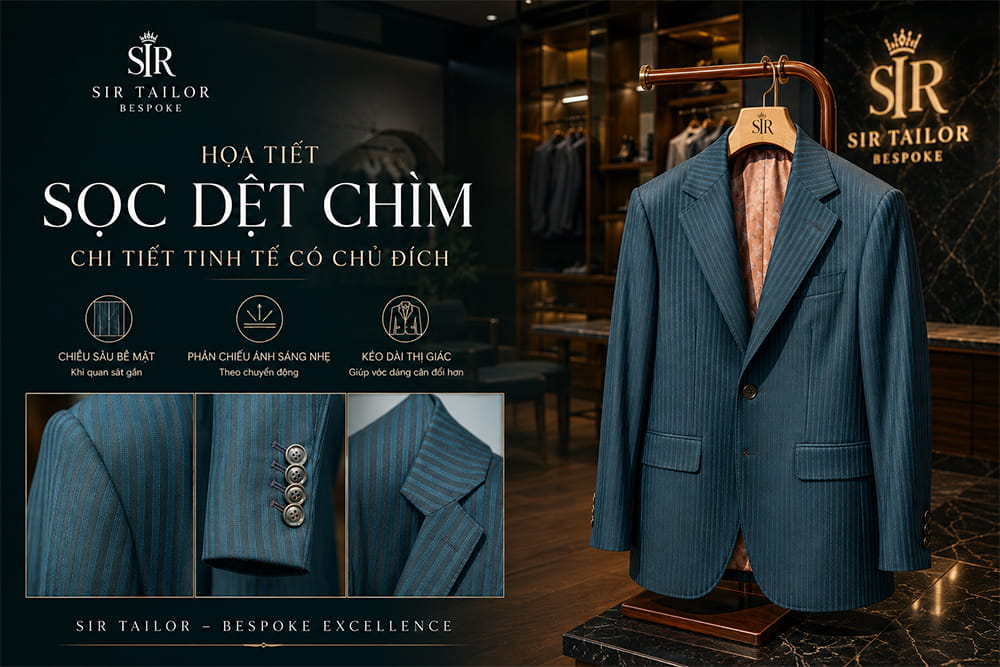 Họa tiết sọc dệt chìm của Jacket Superfine Sustainable Wool & Jade