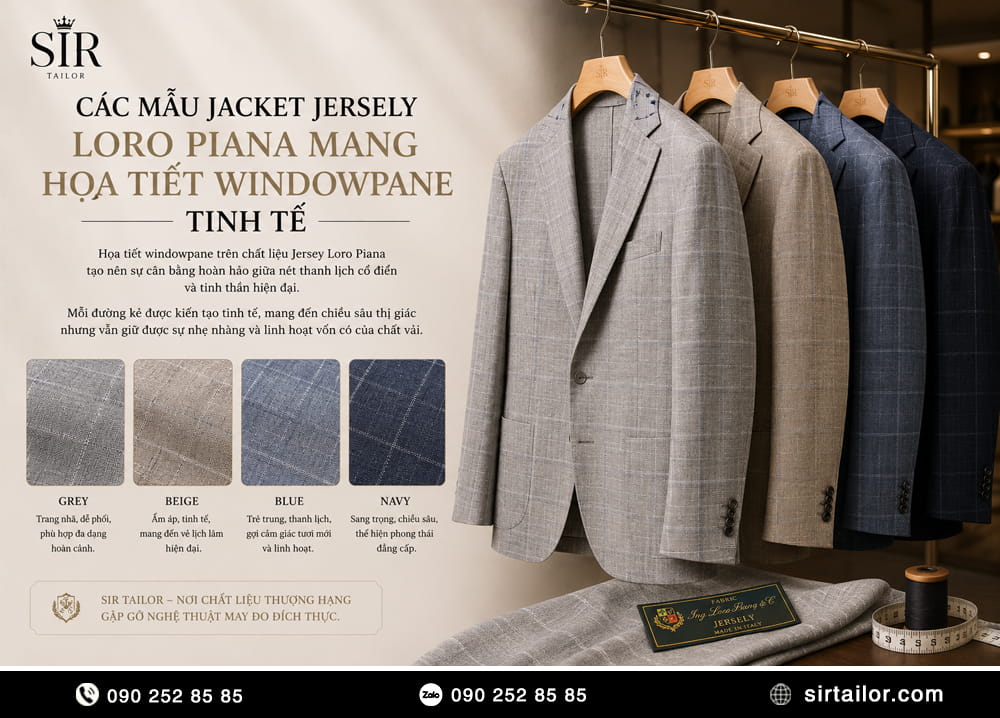 Jacket Jersely Loro Piana sở hữu họa tiết Windowpane tinh tế