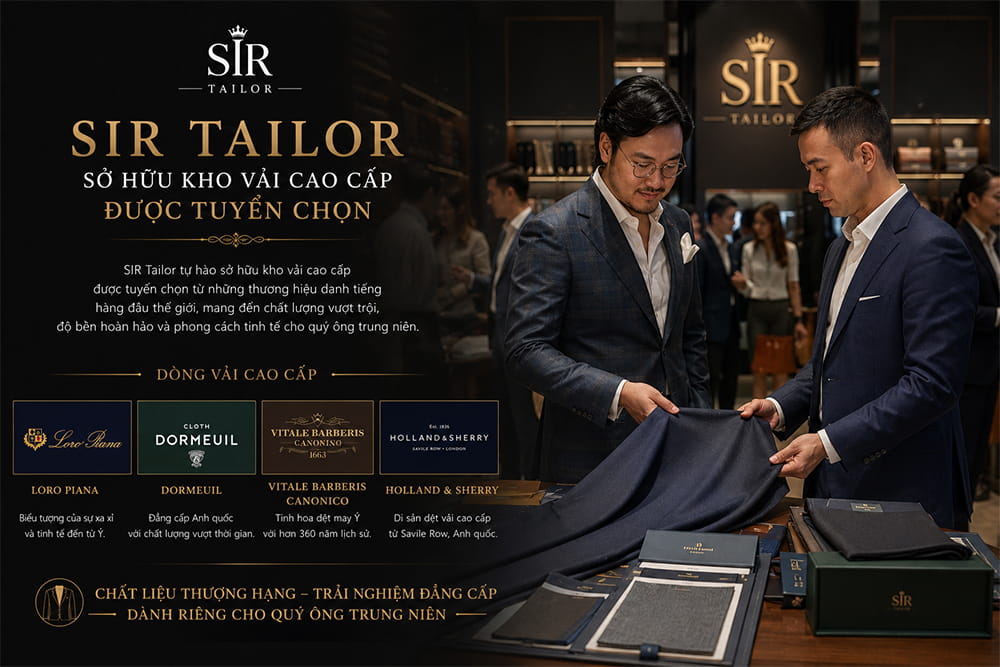 Kho vải may vest nam trung niên cao cấp tại SIR Tailor