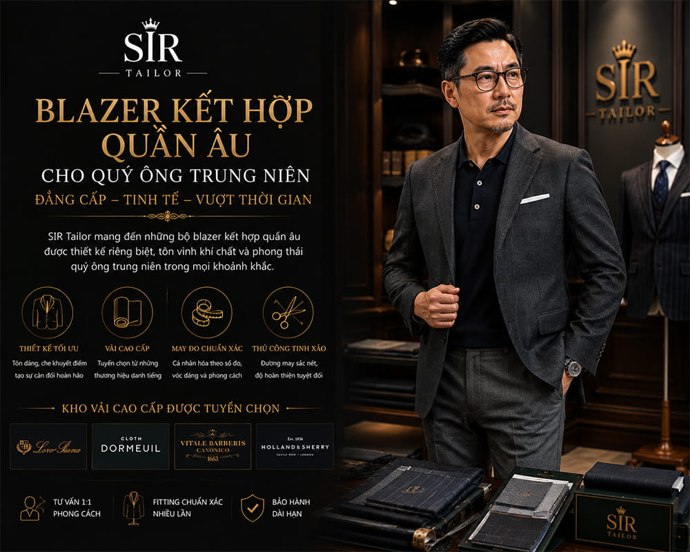 Mẫu Blazer kết hợp quần âu cho quý ông trung niên tại SIR Tailor