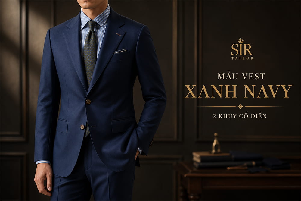 Mẫu Vest xanh navy 2 khuy cổ điển tại SIR Tailor