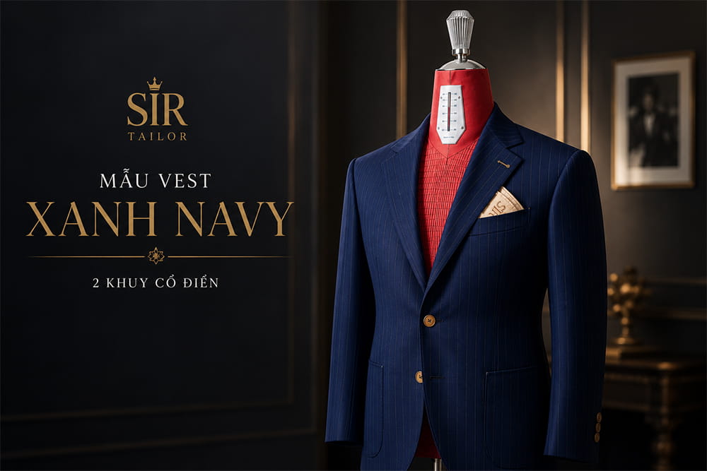 Mẫu vest xanh navy 2 khuy cổ điển