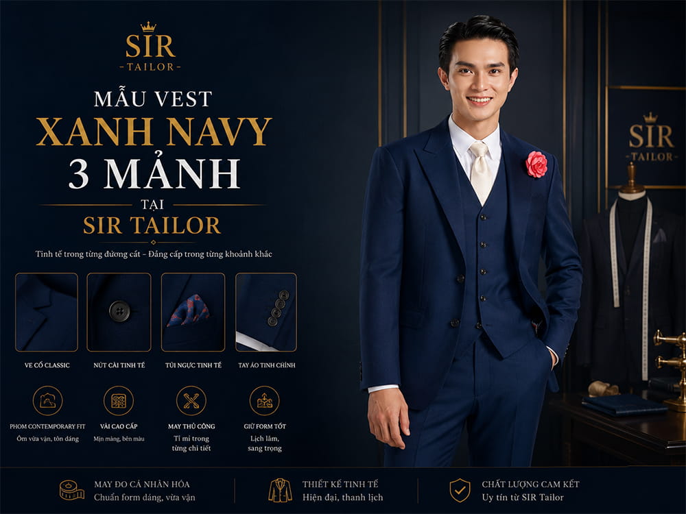 Mẫu vest xanh navy 3 mảnh tại SIR Tailor