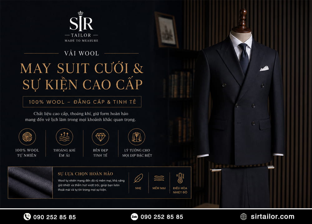 Vải Wool may Suit cưới hoặc sự kiện cao cấp