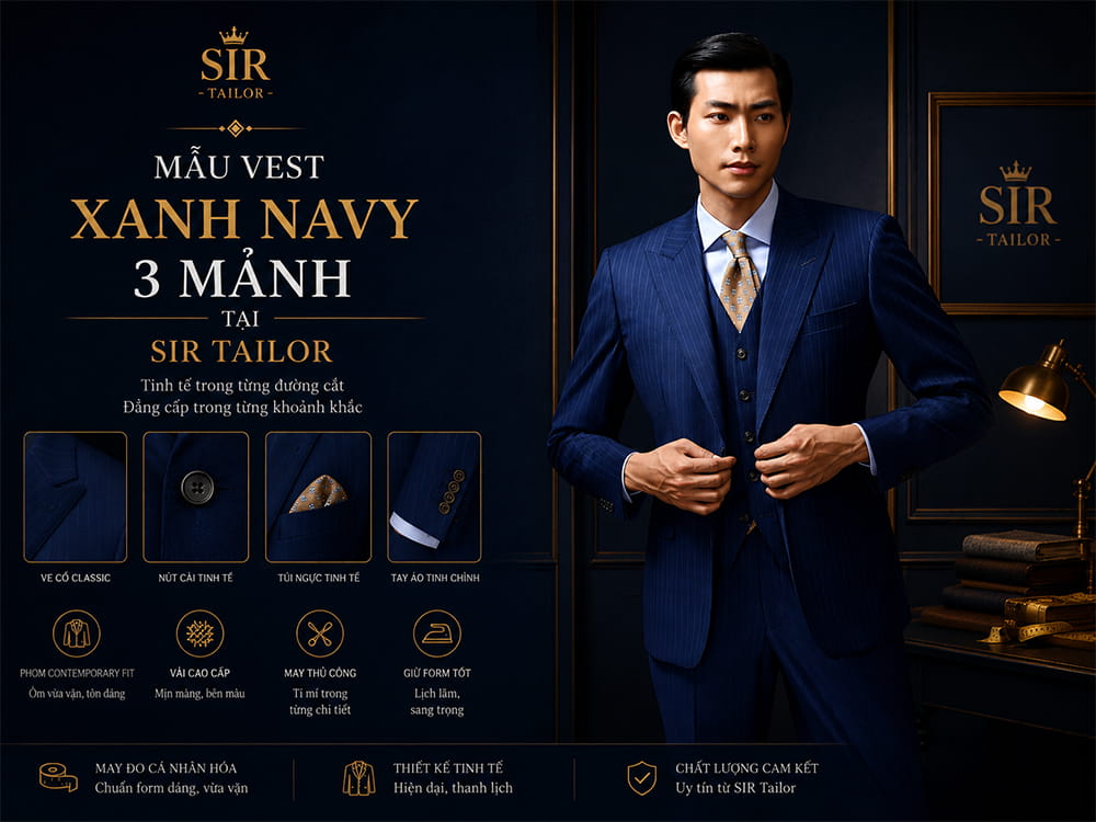 Vest xanh navy 3 mảnh tại SIR Tailor