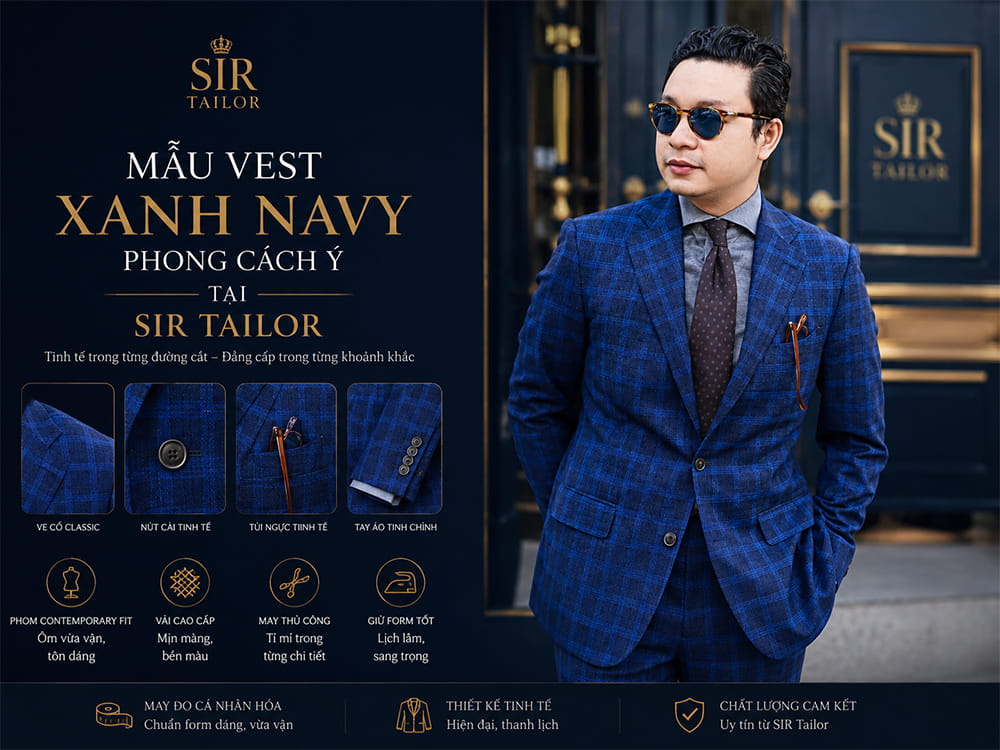 Vest xanh navy phong cách Ý tại SIR Tailor