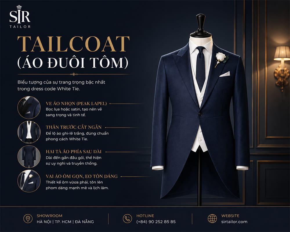 Áo đuôi tôm sử dụng trong bộ White Tie