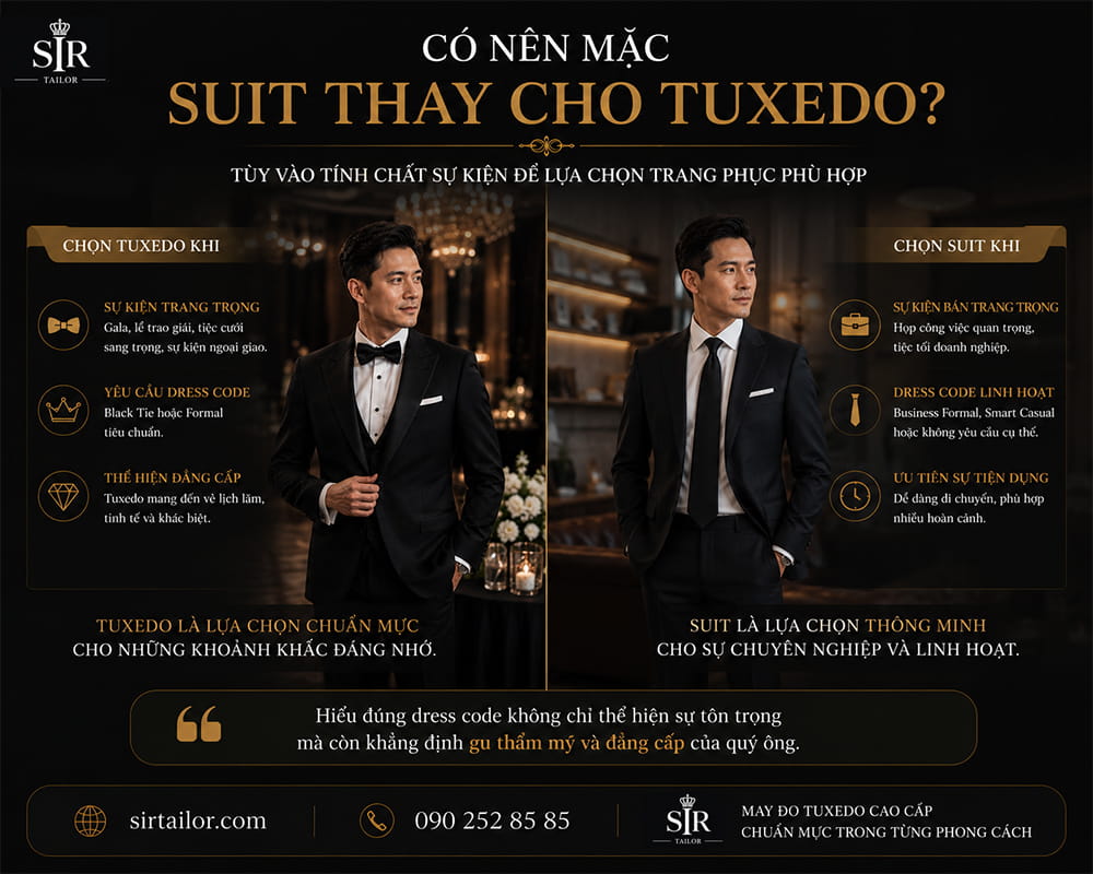 Có nên mặc suit thay cho tuxedo