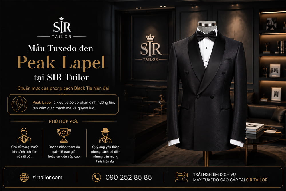 Mẫu Tuxedo đen Peak Lapel tại SIR Tailor