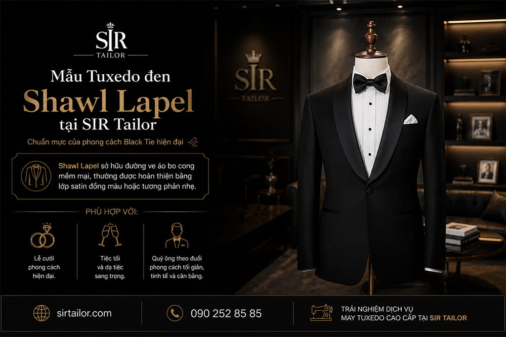 Mẫu Tuxedo đen Shawl Lapel tại SIR Tailor