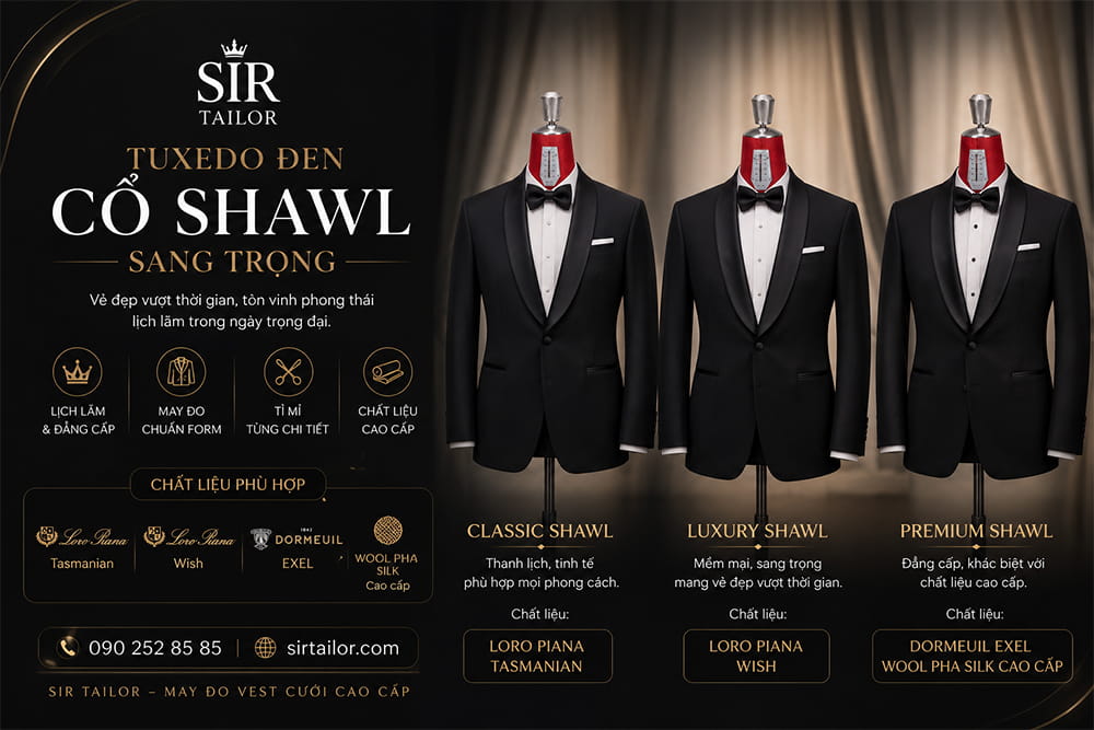 Mẫu Tuxedo đen cổ Shawl sang trọng tại Sir Tailor