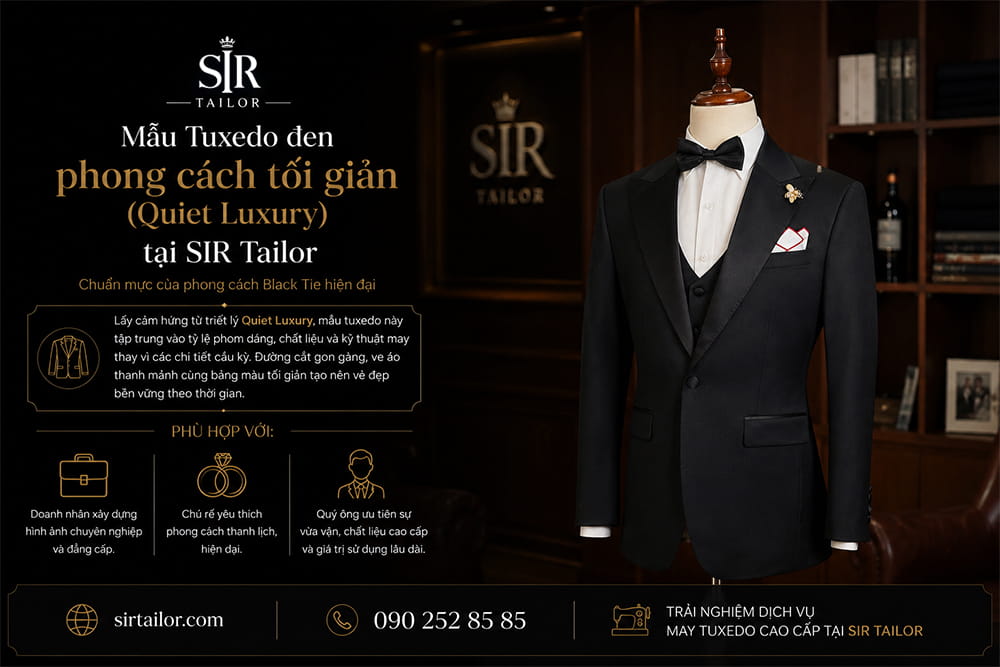 Mẫu Tuxedo đen phong cách tối giản (Quiet Luxury) Tại SIR Tailor