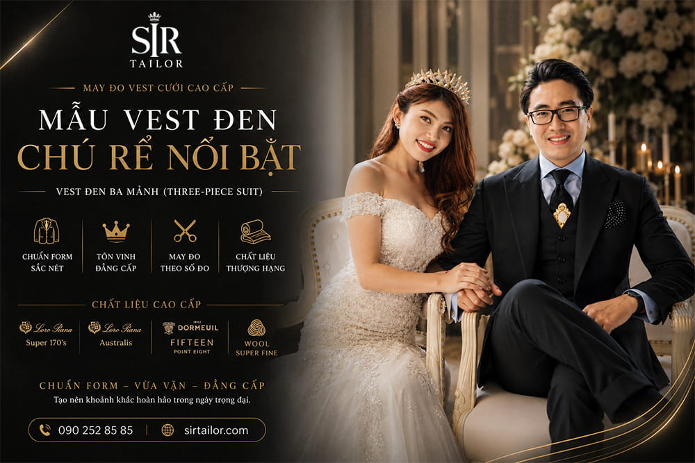 Mẫu Vest đen ba mảnh cho chú rể tại SIR Tailor