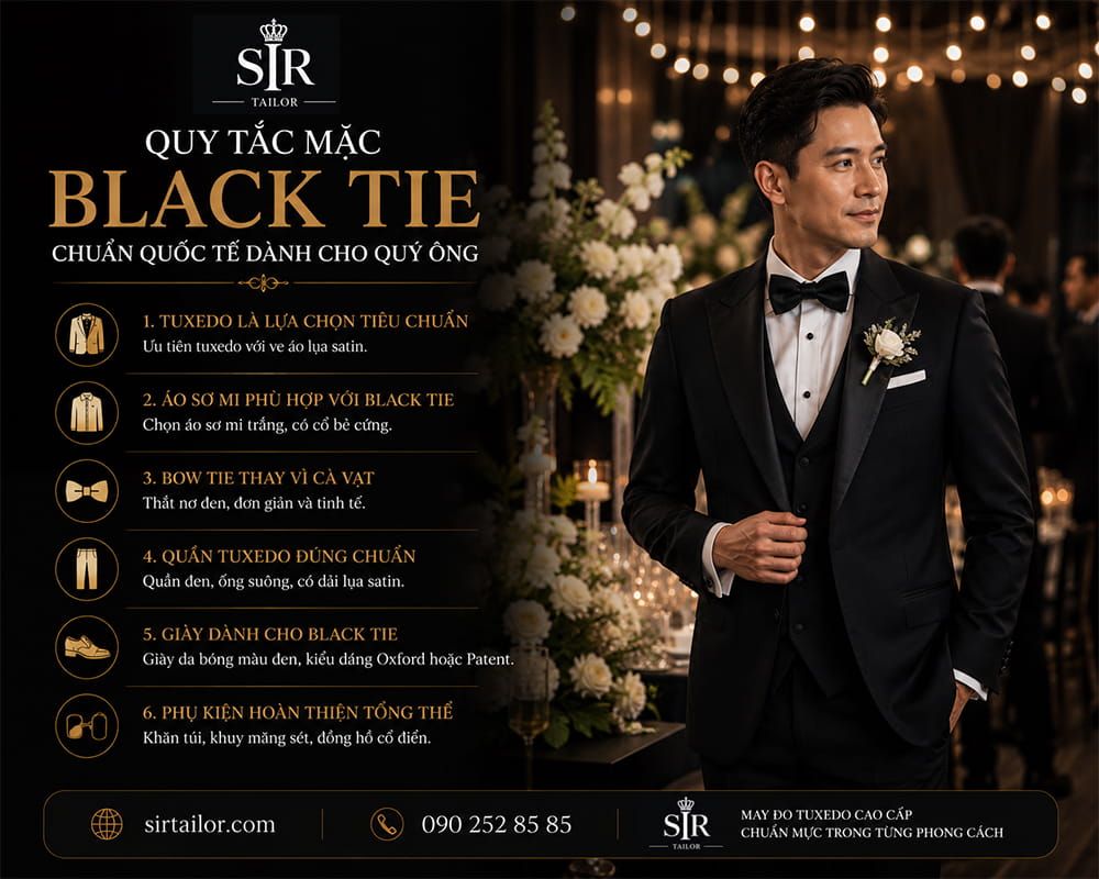 Quy tắc mặc Black Tie chuẩn quốc tế dành cho quý ông