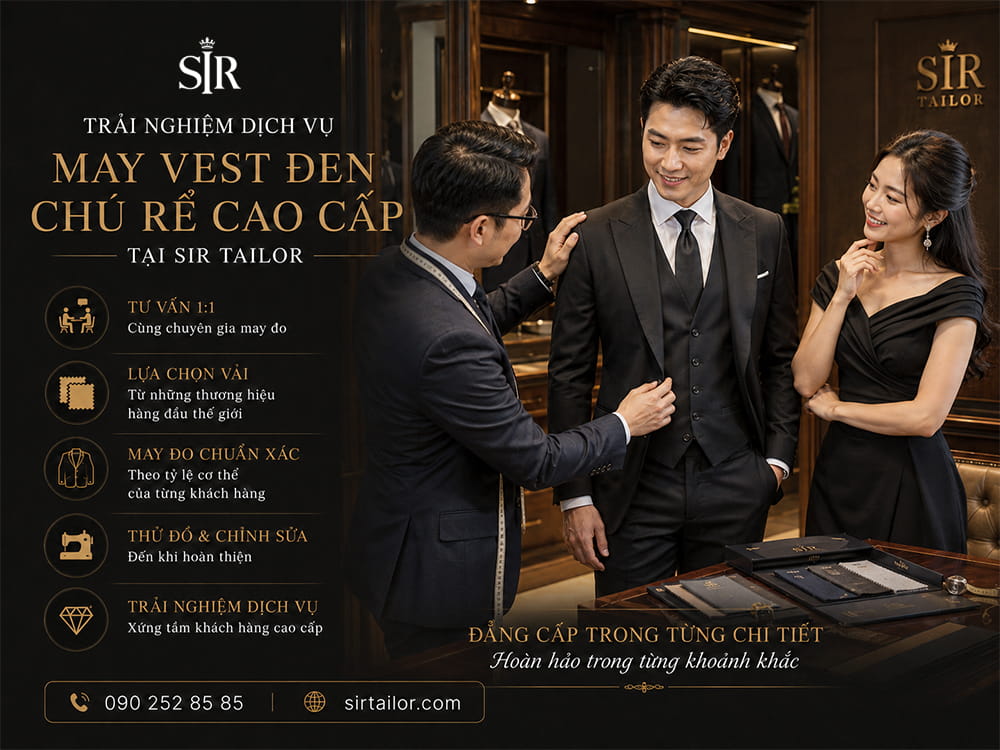Trải nghiệm dịch vụ may vest đen chú rể cao cấp tại SIR Tailor