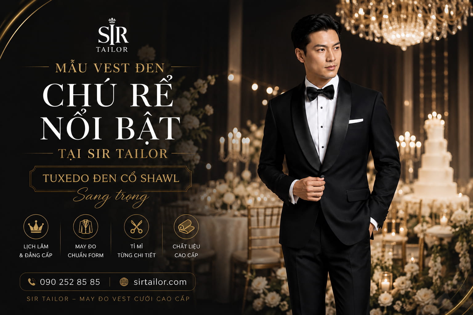Tuxedo đen cổ Shawl sang trọng