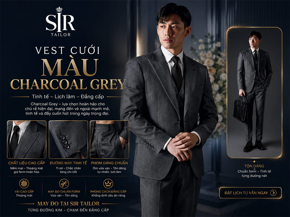 Vest cưới màu Charcoal Grey