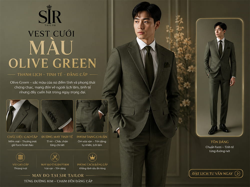 Vest cưới màu Olive Green