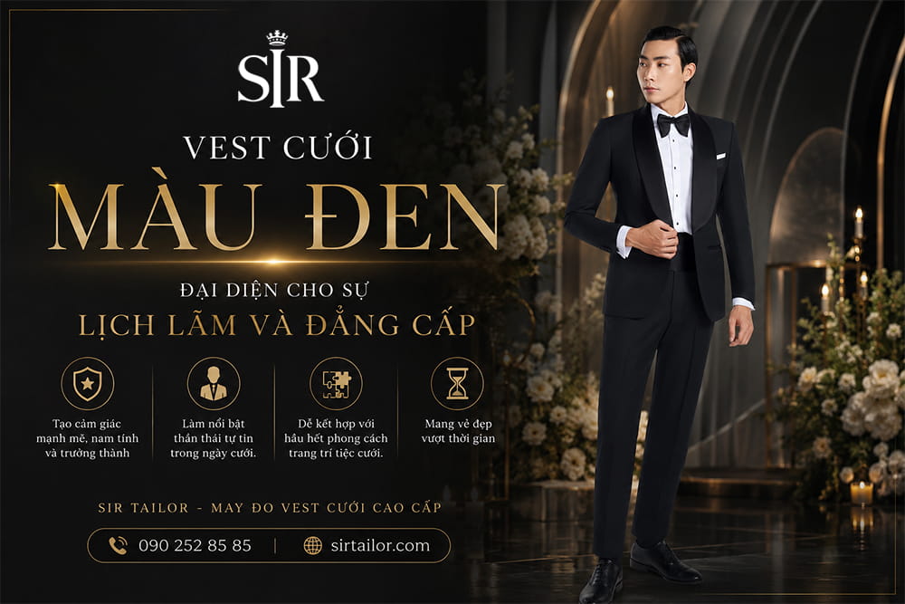 Vest cưới màu đen đại diện cho sự lịch lãm và đẳng cấp