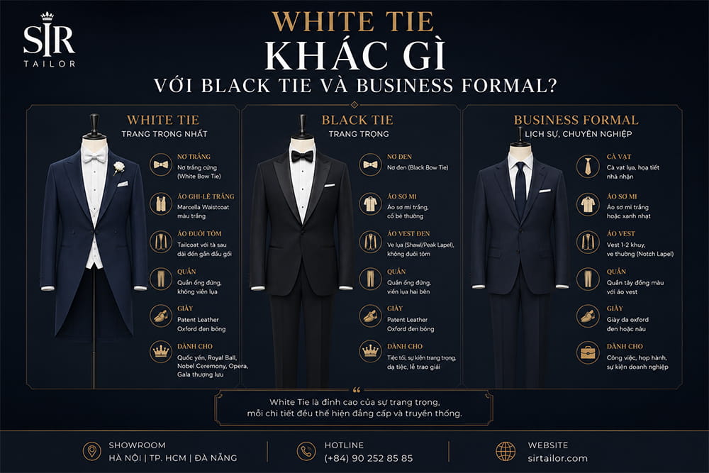 White Tie khác gì với Black Tie và Business Formal