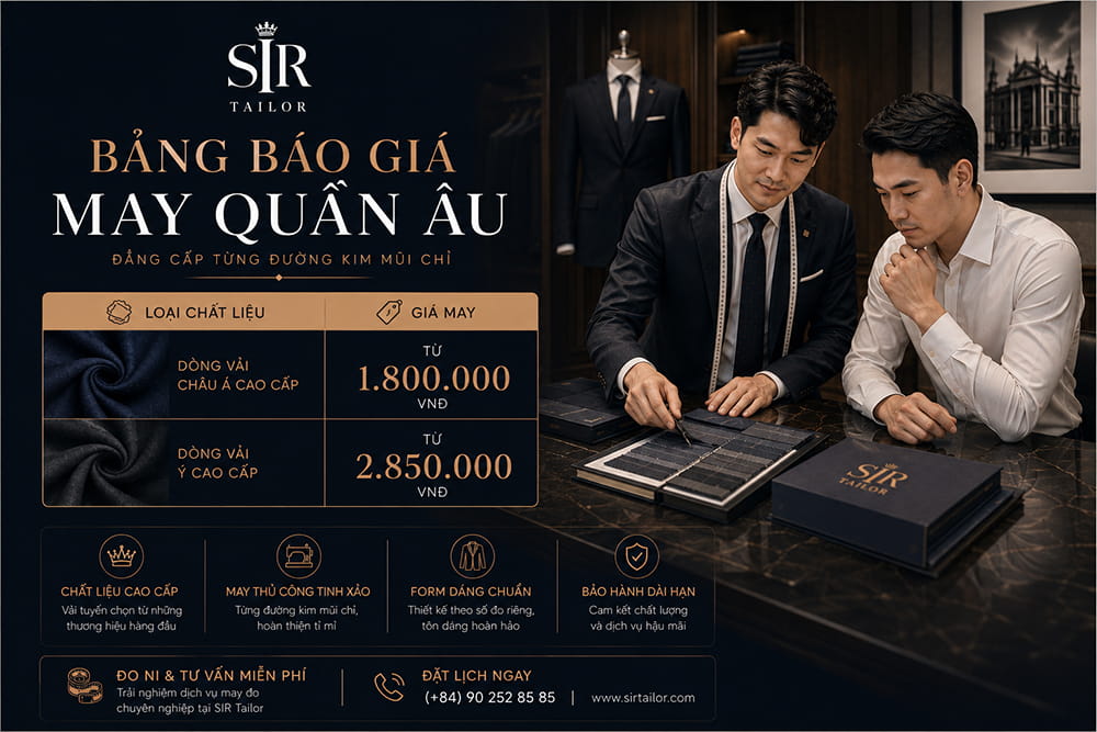 Bảng báo giá may quần âu tại SIR Tailor
