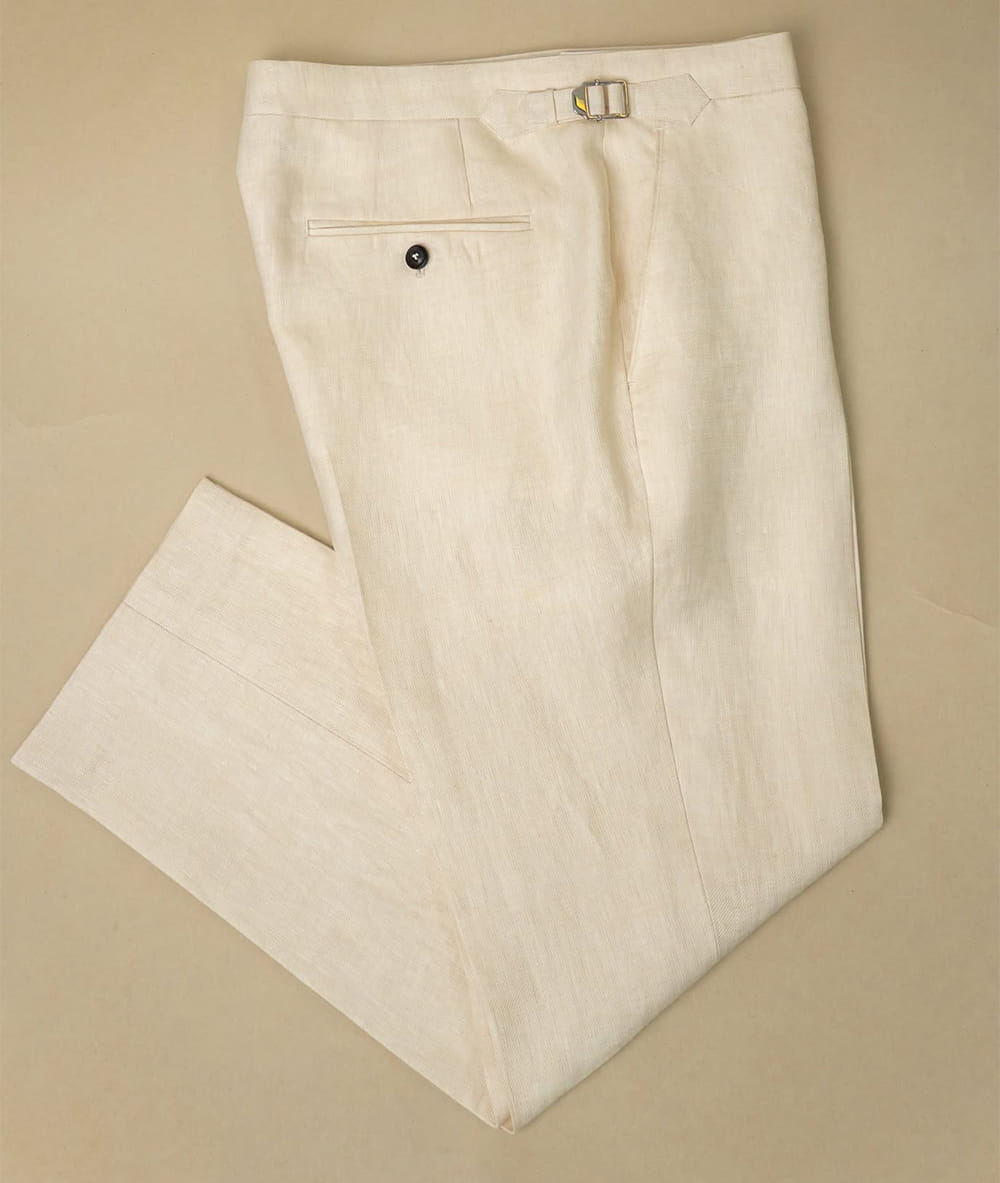Đường ly quần tây linen kem ngà Val Biella