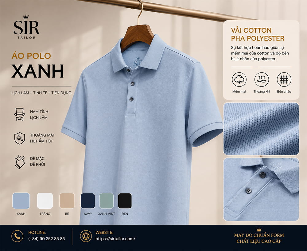 Mẫu áo Polo may từ vải Cotton pha Polyester