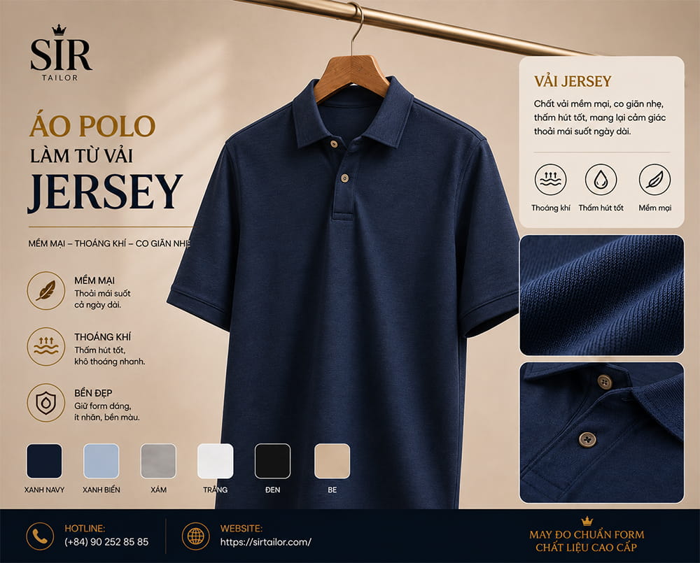 Mẫu áo Polo may từ vải Jersey