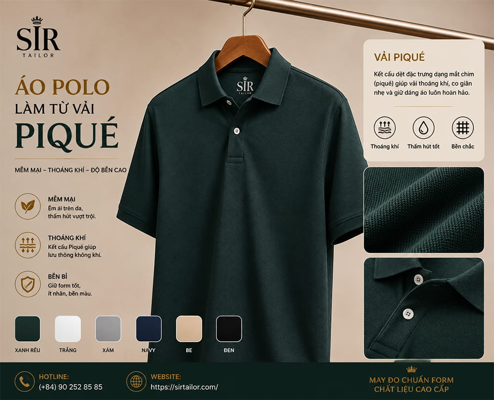 Mẫu áo Polo may từ vải Piqué