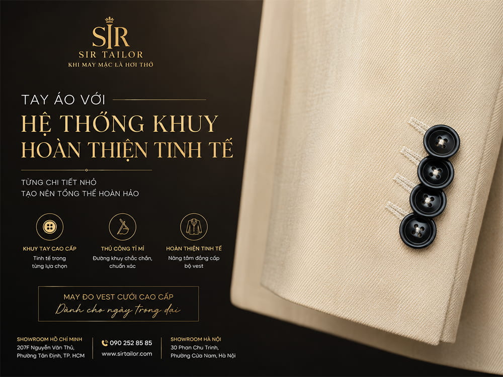 Thiết kế tay áo của mẫu Wedding Suit màu kem